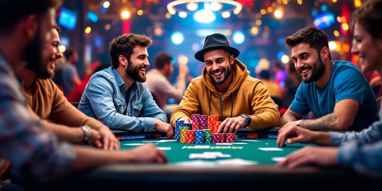 Poker freeroll tournament with 'free entry' sign, showing players winning chips and gaining experience.