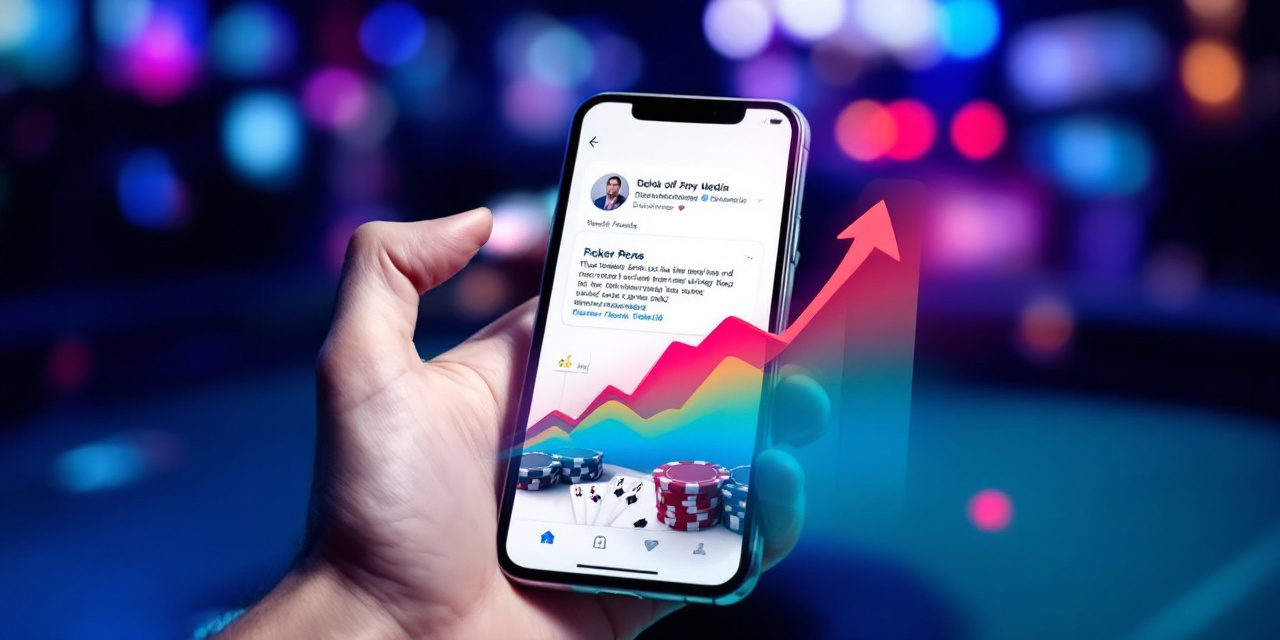 Smartphone showing poker pro social media feeds next to a graph indicating game improvement.